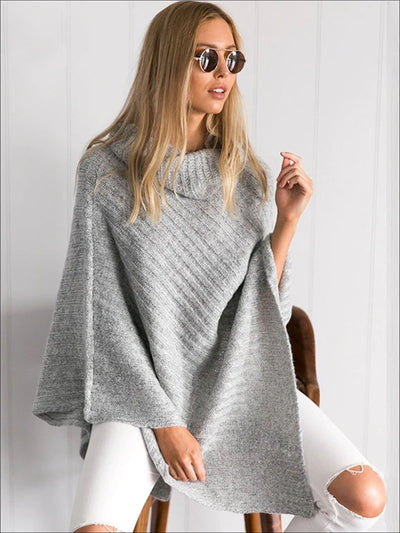 Womens Classic Knit Asymmetrical Poncho Sweater - Womens Fall Sweaters