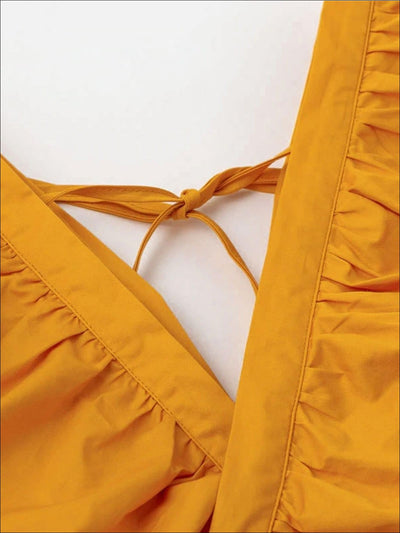 Womens Classic V-Neck High Waist Ruffled Dress - Womens Dresses