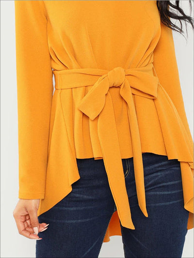 Cute Women's Tops | Chic Hi-Lo Belted Ruffle Blouse | Mia Belle Girls