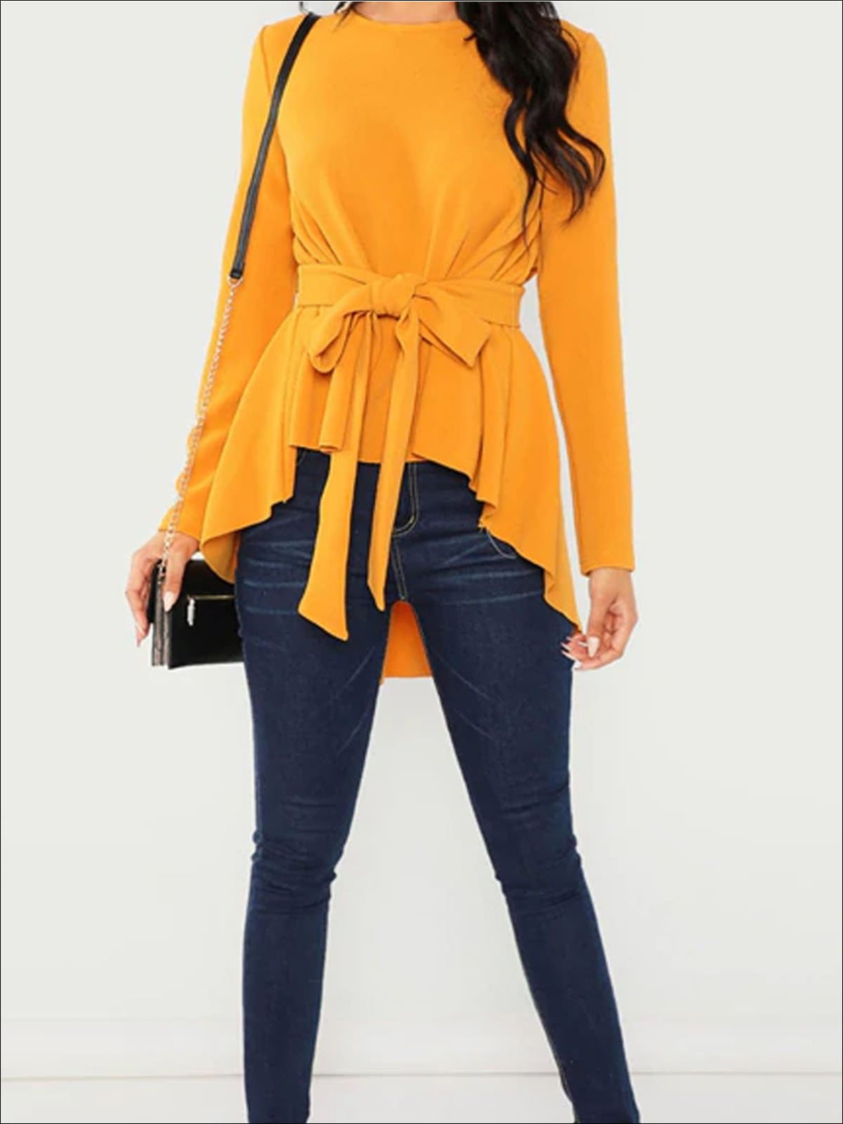 Cute Women's Tops | Chic Hi-Lo Belted Ruffle Blouse | Mia Belle Girls