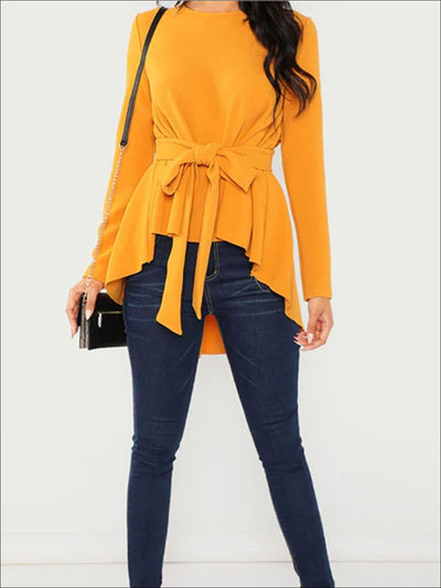 Cute Women's Tops | Chic Hi-Lo Belted Ruffle Blouse | Mia Belle Girls