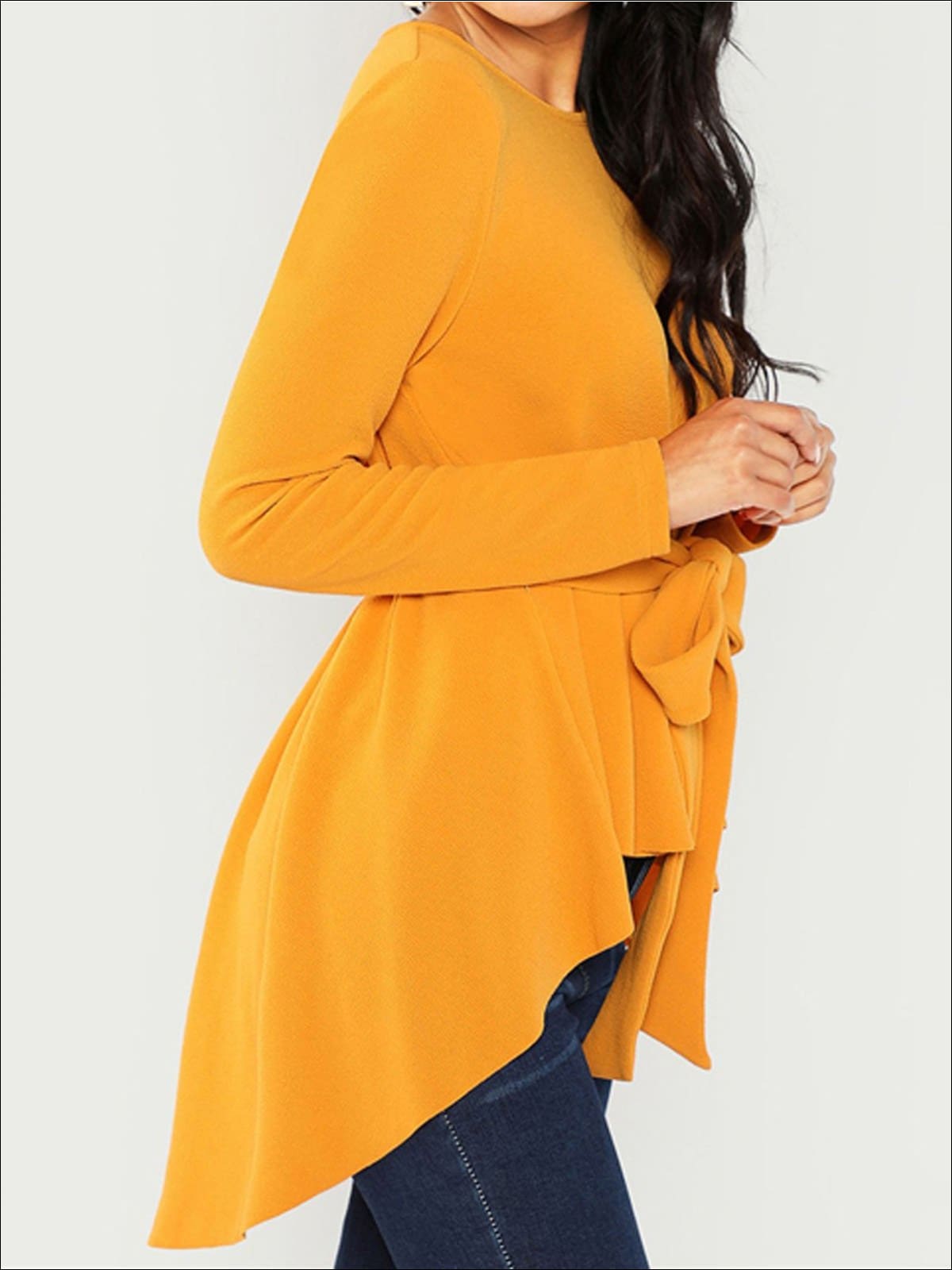 Cute Women's Tops | Chic Hi-Lo Belted Ruffle Blouse | Mia Belle Girls