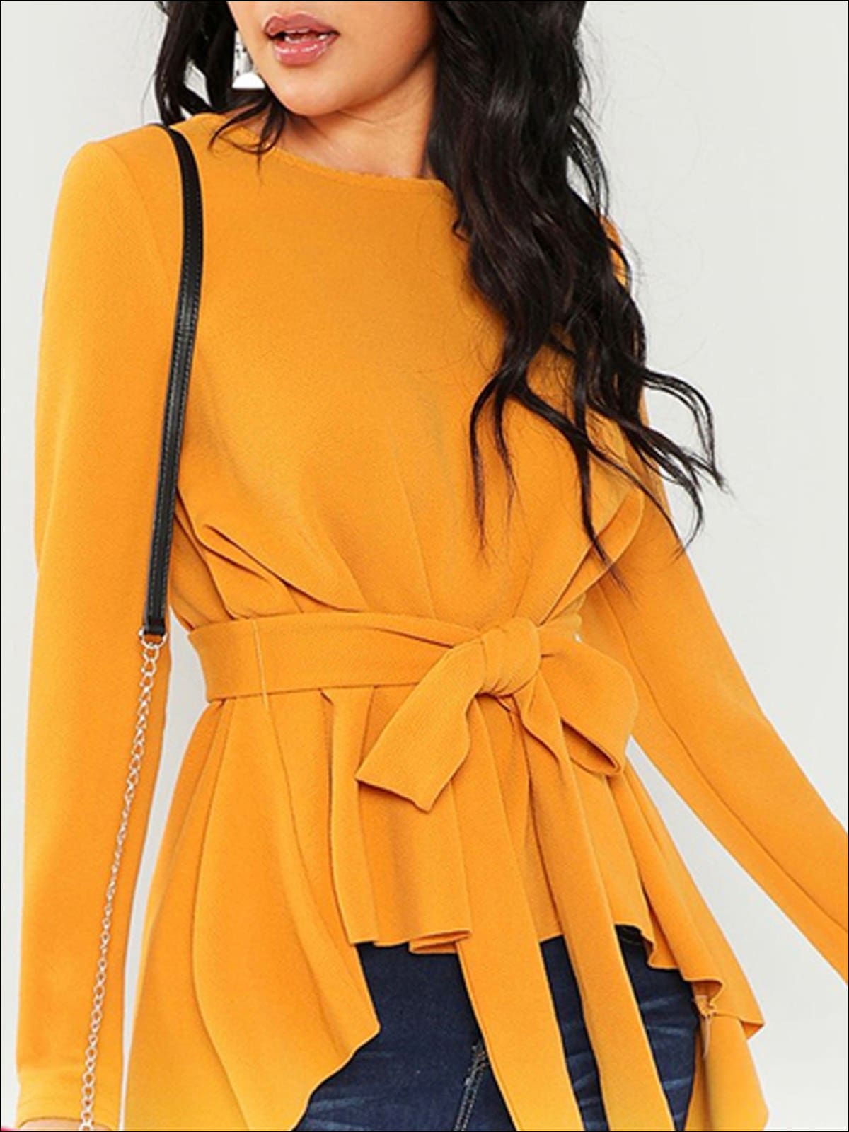 Cute Women's Tops | Chic Hi-Lo Belted Ruffle Blouse | Mia Belle Girls