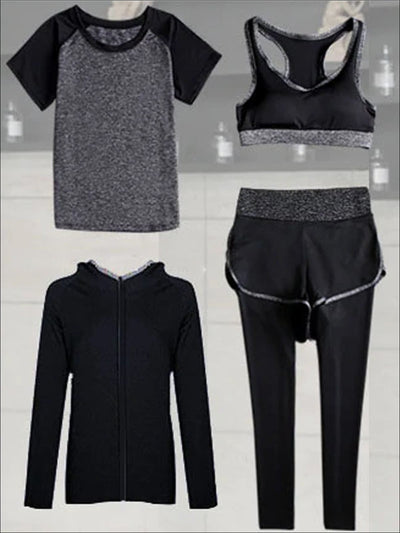 Womens Contrast Panel Quick Dry Activewear Set - Grey 4pc Set / S - Womens Activewear