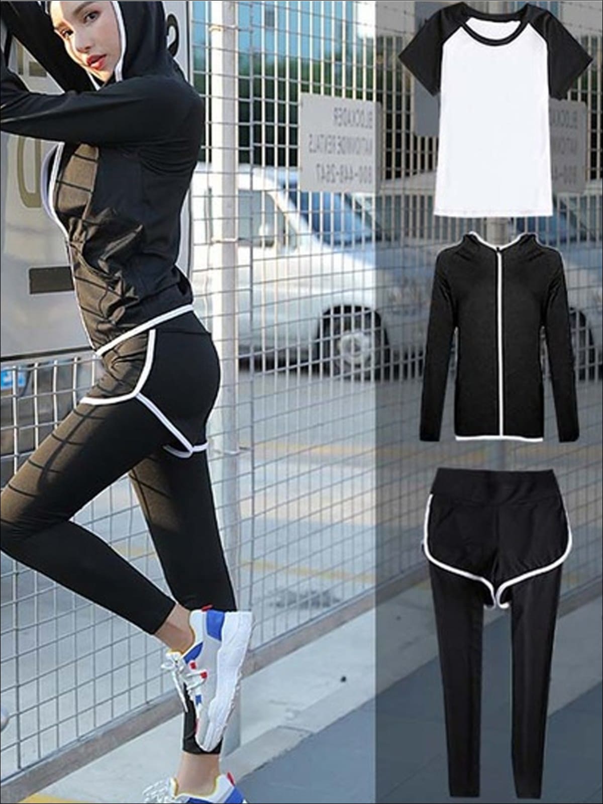 Womens Contrast Panel Quick Dry Activewear Set - White 3pc Set / S - Womens Activewear