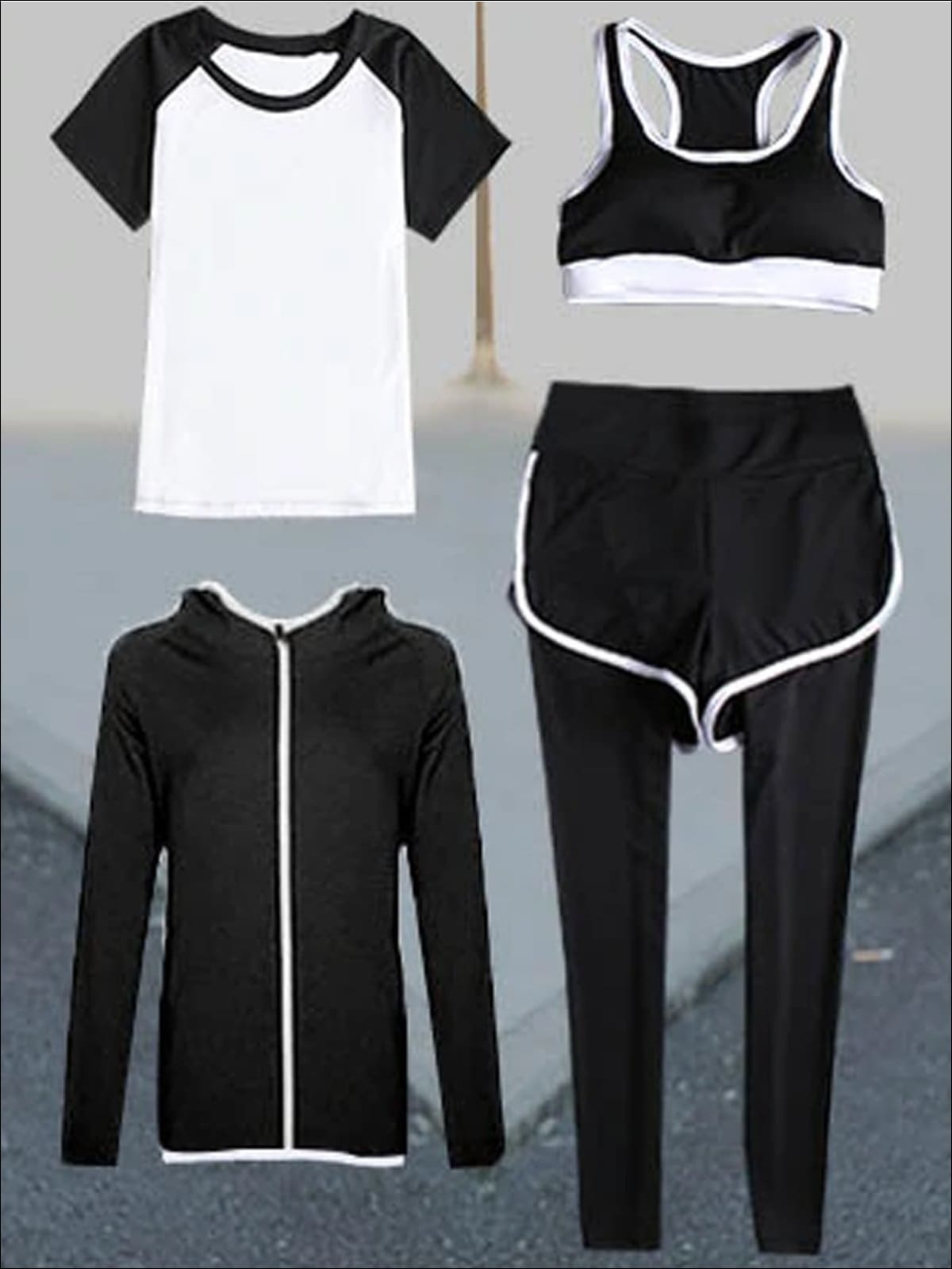 Womens Contrast Panel Quick Dry Activewear Set - White 4pc Set / S - Womens Activewear