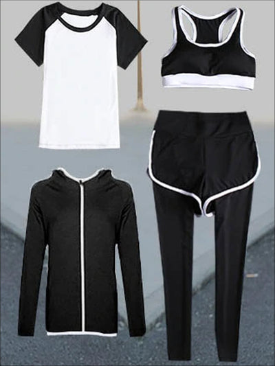 Womens Contrast Panel Quick Dry Activewear Set - White 4pc Set / S - Womens Activewear