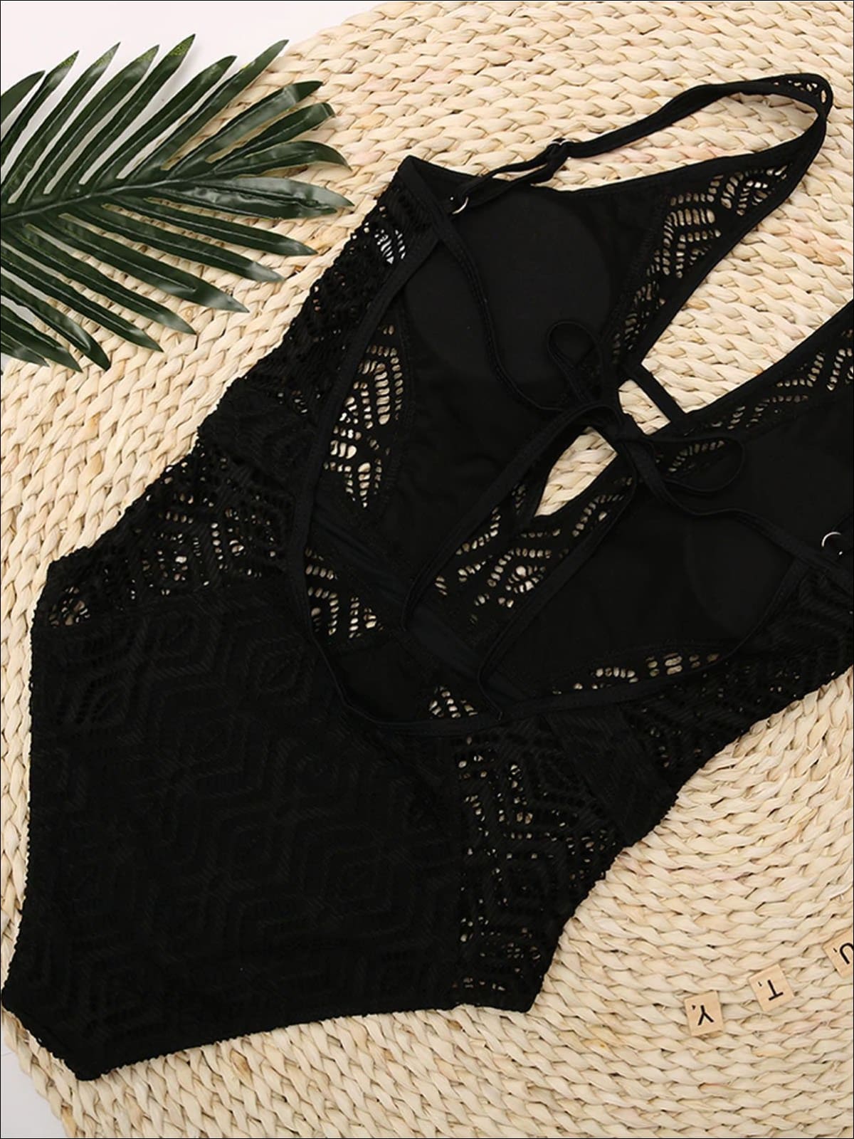 Womens Crochet Hollow Out Backless One Piece Swimsuit - Womens Swimsuit