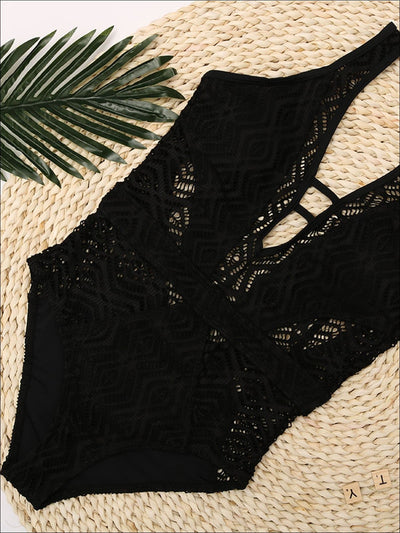 Womens Crochet Hollow Out Backless One Piece Swimsuit - Womens Swimsuit