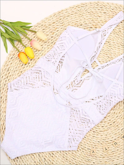 Womens Crochet Hollow Out Backless One Piece Swimsuit - Womens Swimsuit