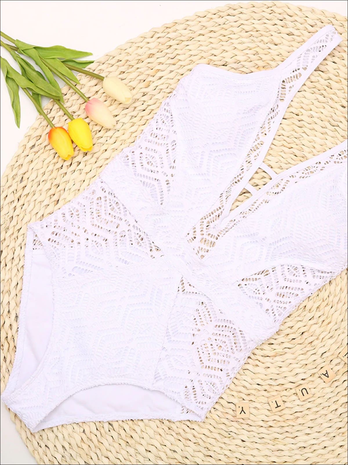 Womens Crochet Hollow Out Backless One Piece Swimsuit - Womens Swimsuit