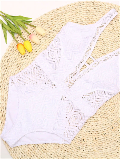 Womens Crochet Hollow Out Backless One Piece Swimsuit - Womens Swimsuit
