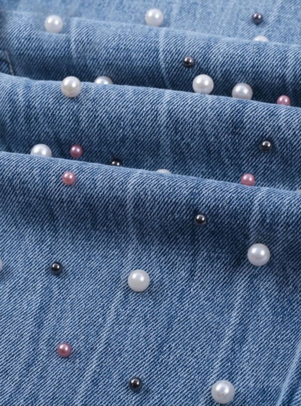 Womens Cropped Hem Pearl Embellished Ripped Jeans - Womens Bottoms