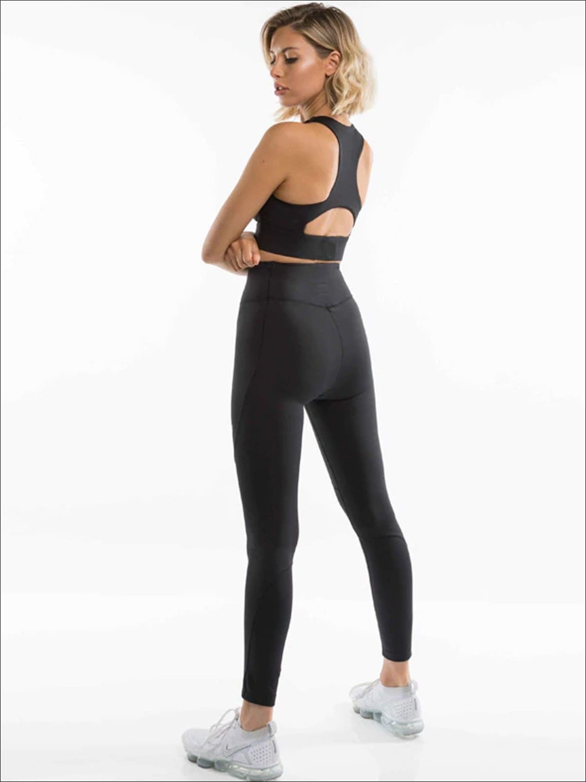 Womens Cut-Out Back Detail Sports Bra & High-Rise Leggings Set - Womens Activewear