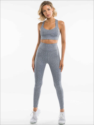 Womens Cut-Out Back Detail Sports Bra & High-Rise Leggings Set - Grey / S - Womens Activewear