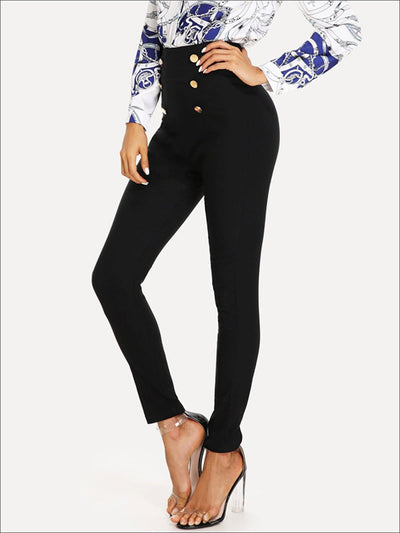 Womens Double Button High Waist Embellished Pants - Womens Bottoms