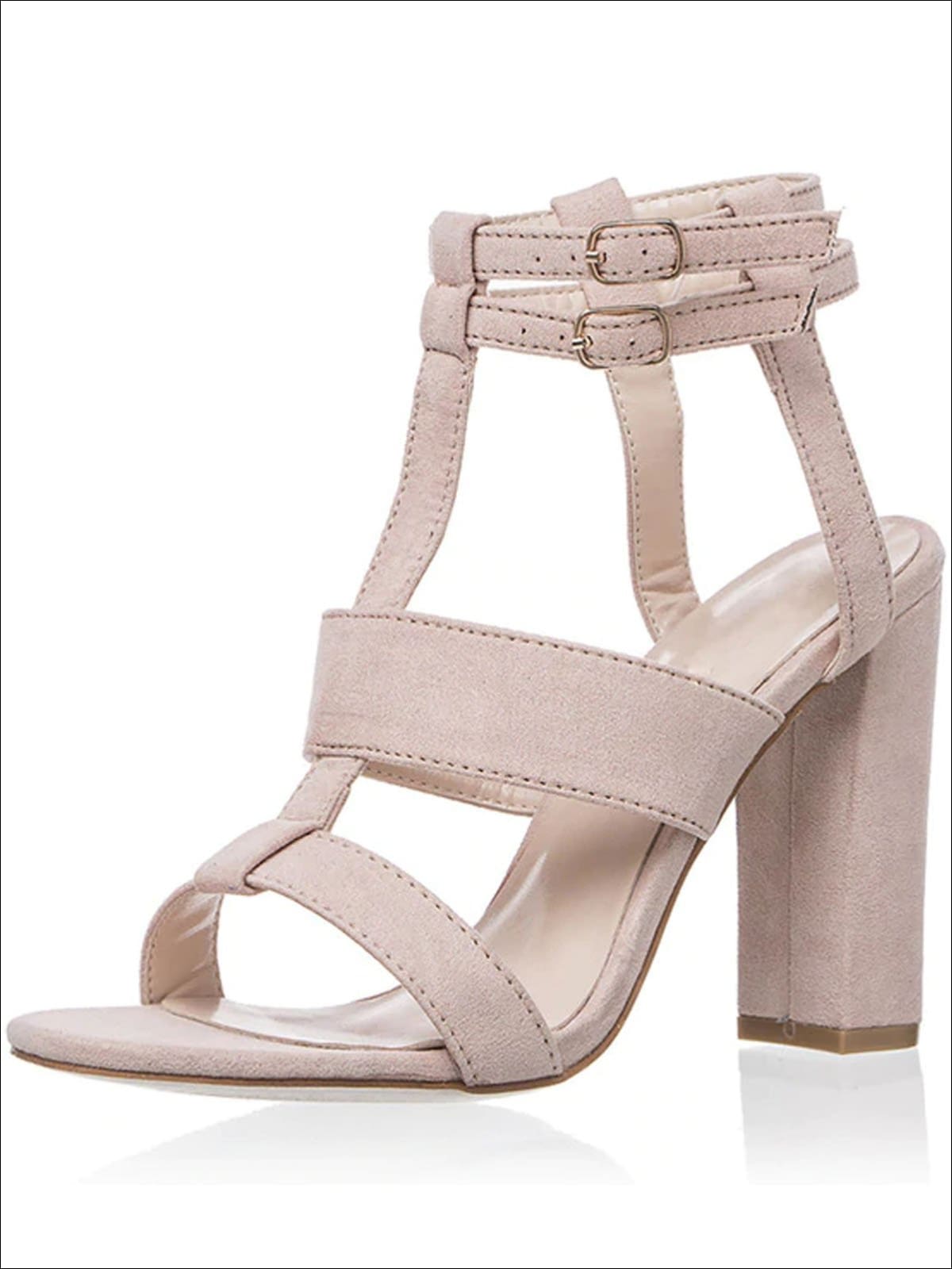 Womens Double Strap High Heel Sandals - Beige / 5 - Womens Sandals