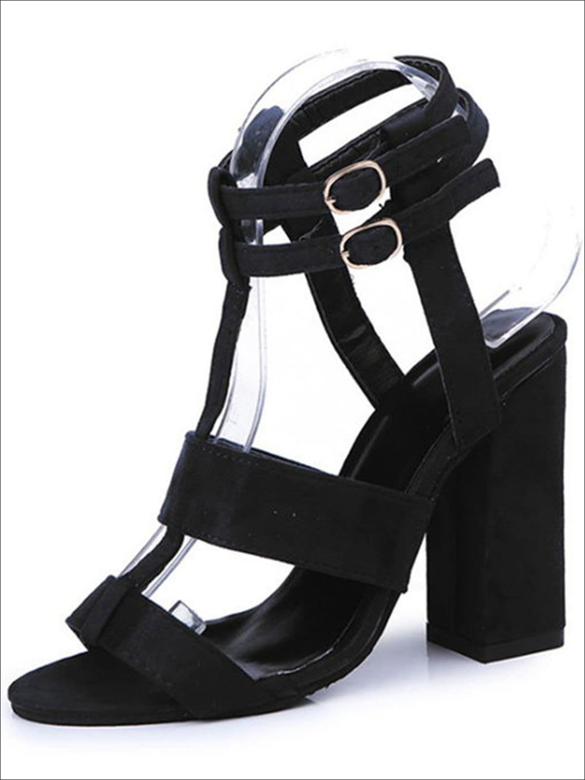 Womens Double Strap High Heel Sandals - Black / 5 - Womens Sandals