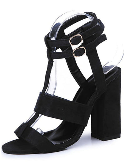 Womens Double Strap High Heel Sandals - Black / 5 - Womens Sandals