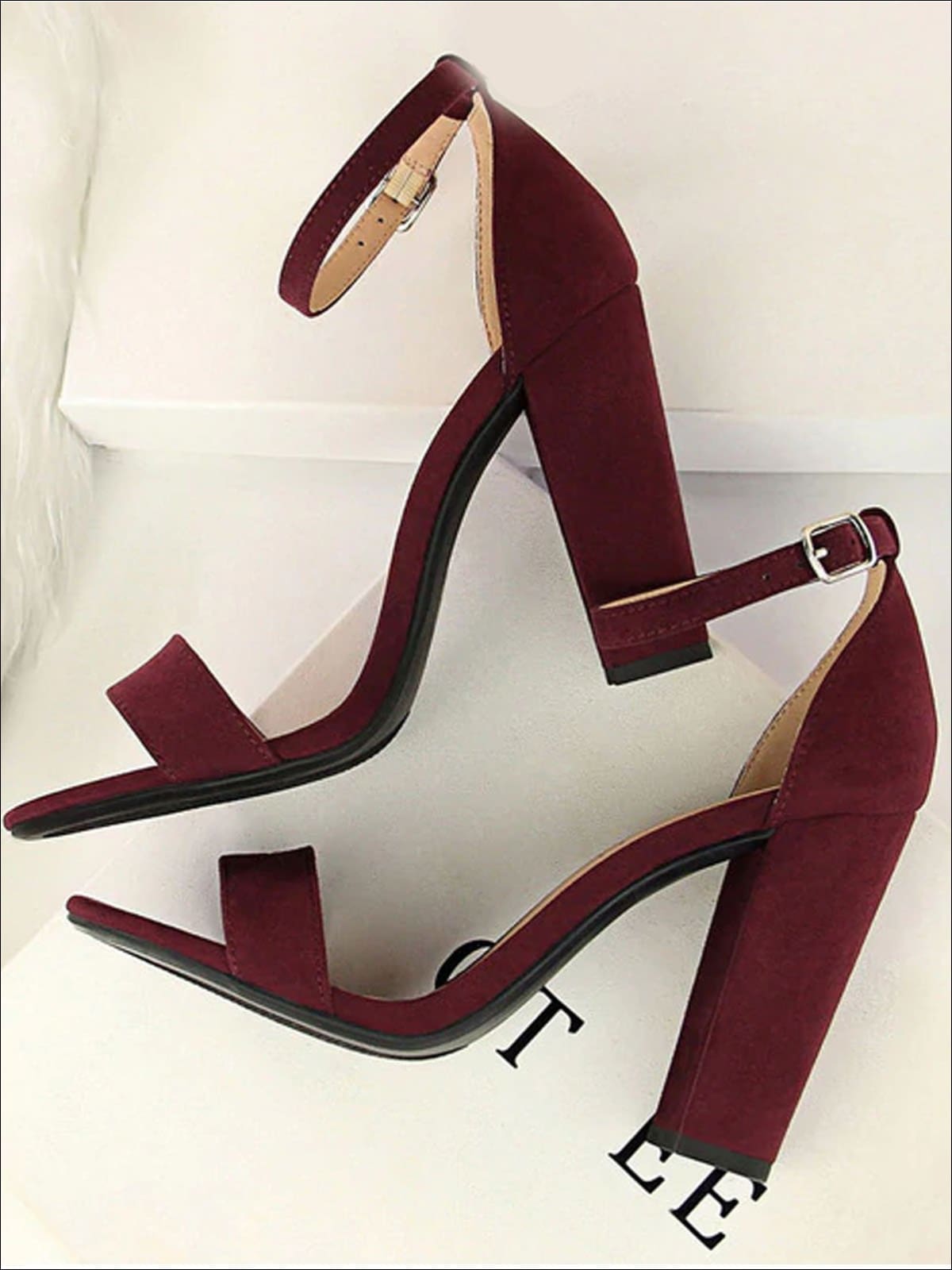 Womens Elegant High Heel Ankle Strap Sandals - Burgundy / 4.5 - Womens Sandals