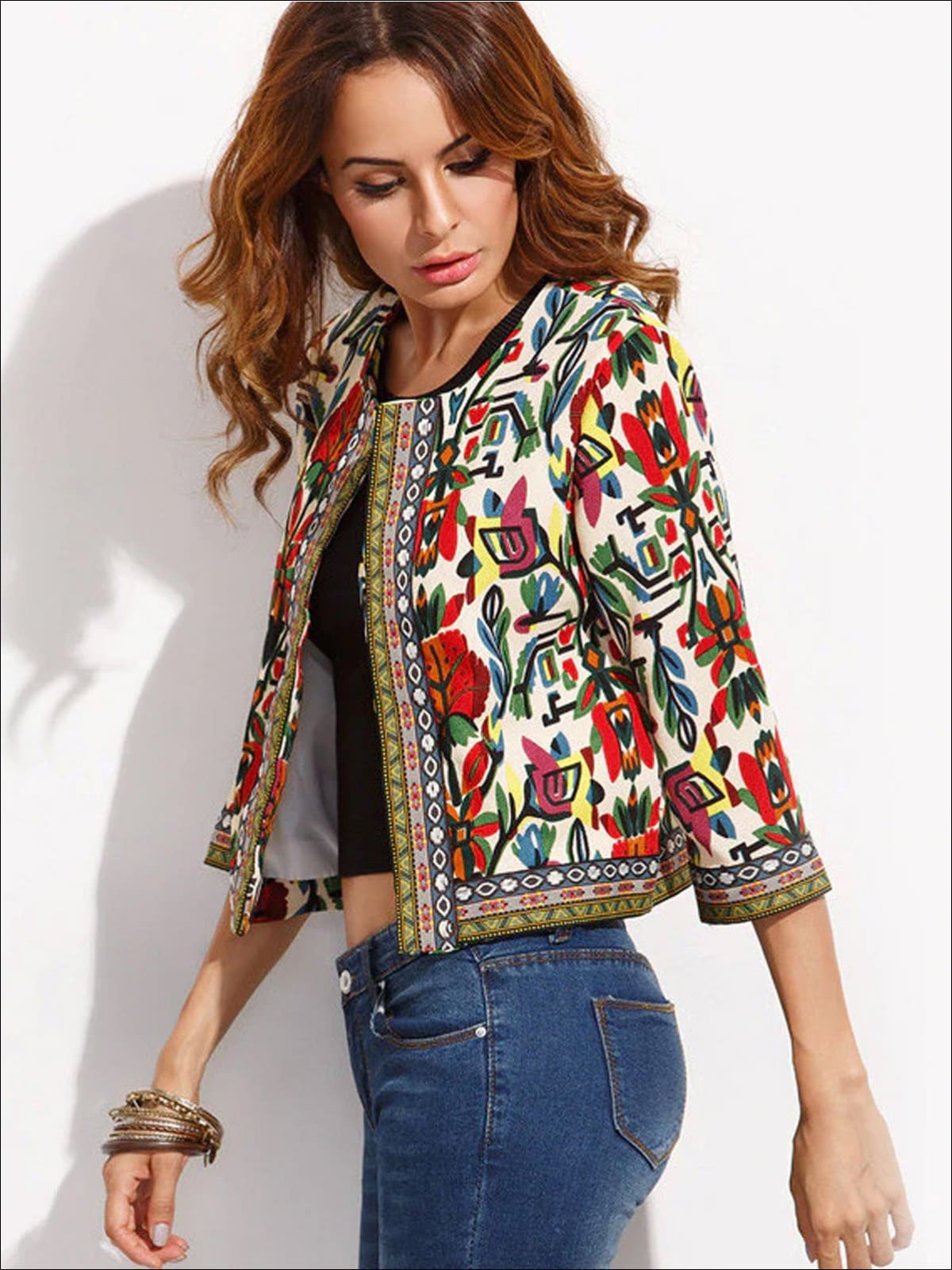 Womens Embroidered Tribal Print Jacket - Womens Fall Outerwear