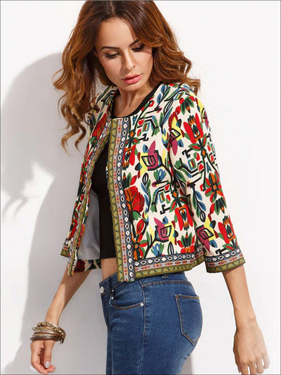 Womens Embroidered Tribal Print Jacket - Womens Fall Outerwear