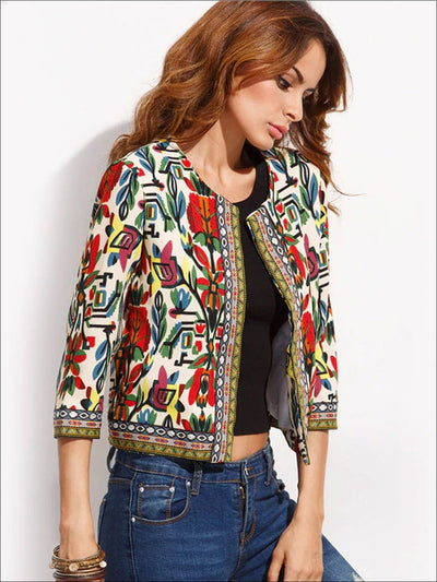 Womens Embroidered Tribal Print Jacket - Womens Fall Outerwear