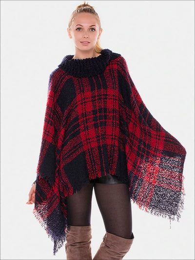 Womens Fall Casual Plaid Turtleneck Poncho - Womens Fall Outerwear