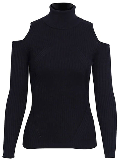 Womens Fall Cozy Knitted Cold Shoulder Sweater - Black / S/M - Womens Fall Sweaters