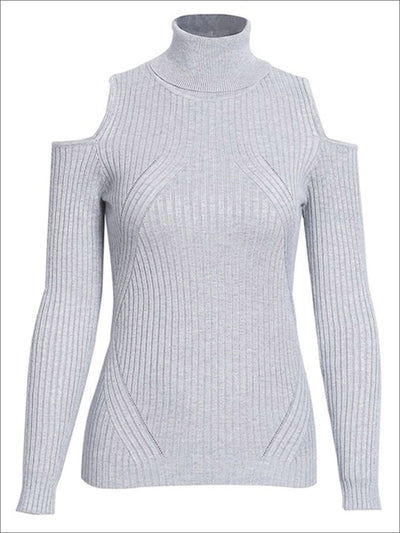 Womens Fall Cozy Knitted Cold Shoulder Sweater - Grey / S/M - Womens Fall Sweaters