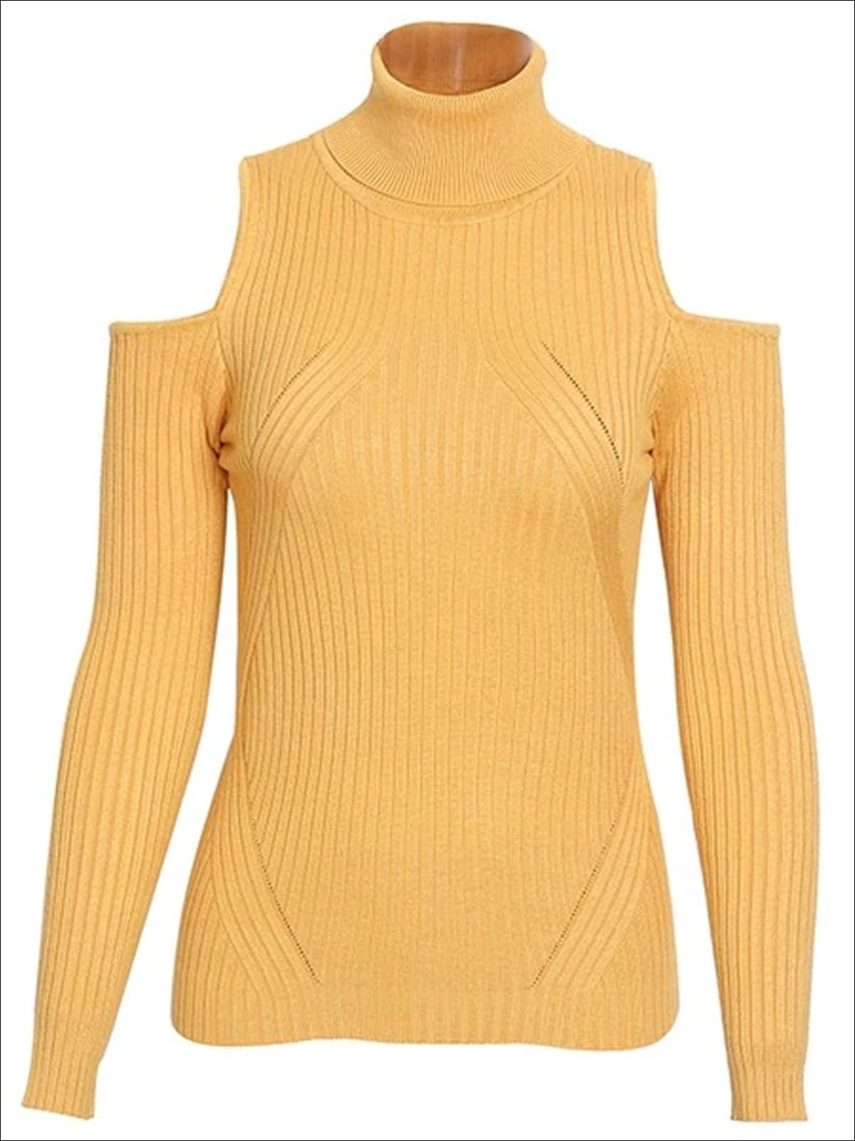 Womens Fall Cozy Knitted Cold Shoulder Sweater - Yellow / S/M - Womens Fall Sweaters