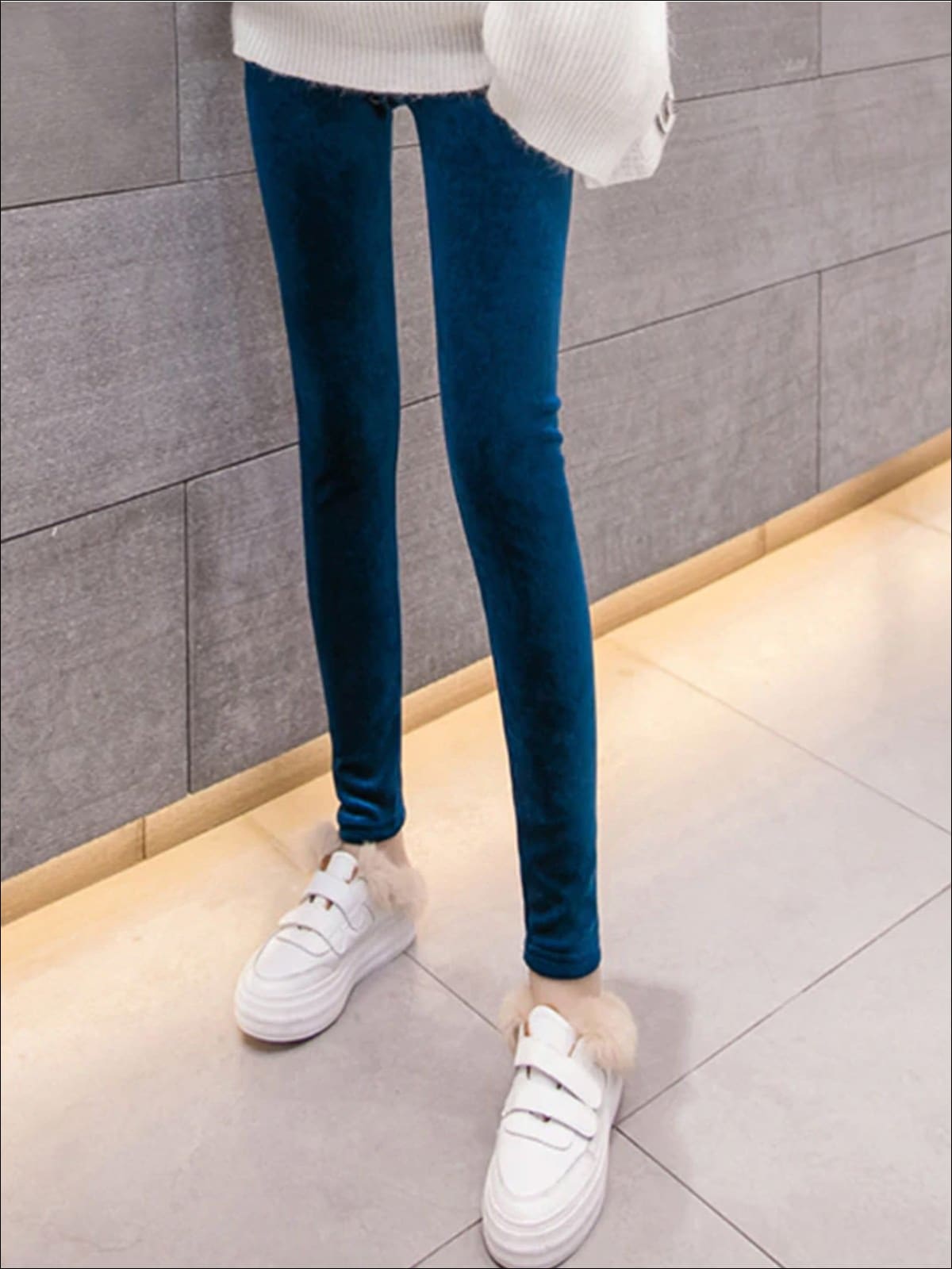 Womens Fall High Waist Velvet Casual Leggings - Blue / S - Womens Bottoms