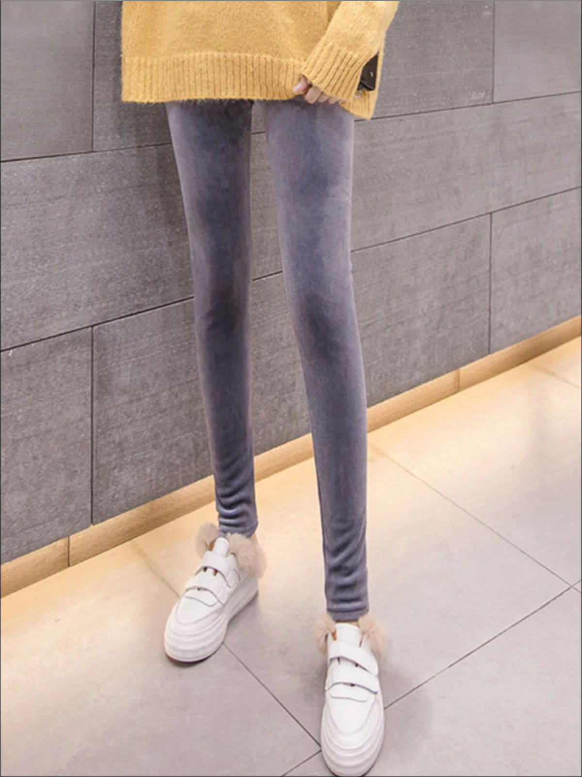 Womens Fall High Waist Velvet Casual Leggings - Grey / S - Womens Bottoms