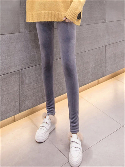 Womens Fall High Waist Velvet Casual Leggings - Grey / S - Womens Bottoms
