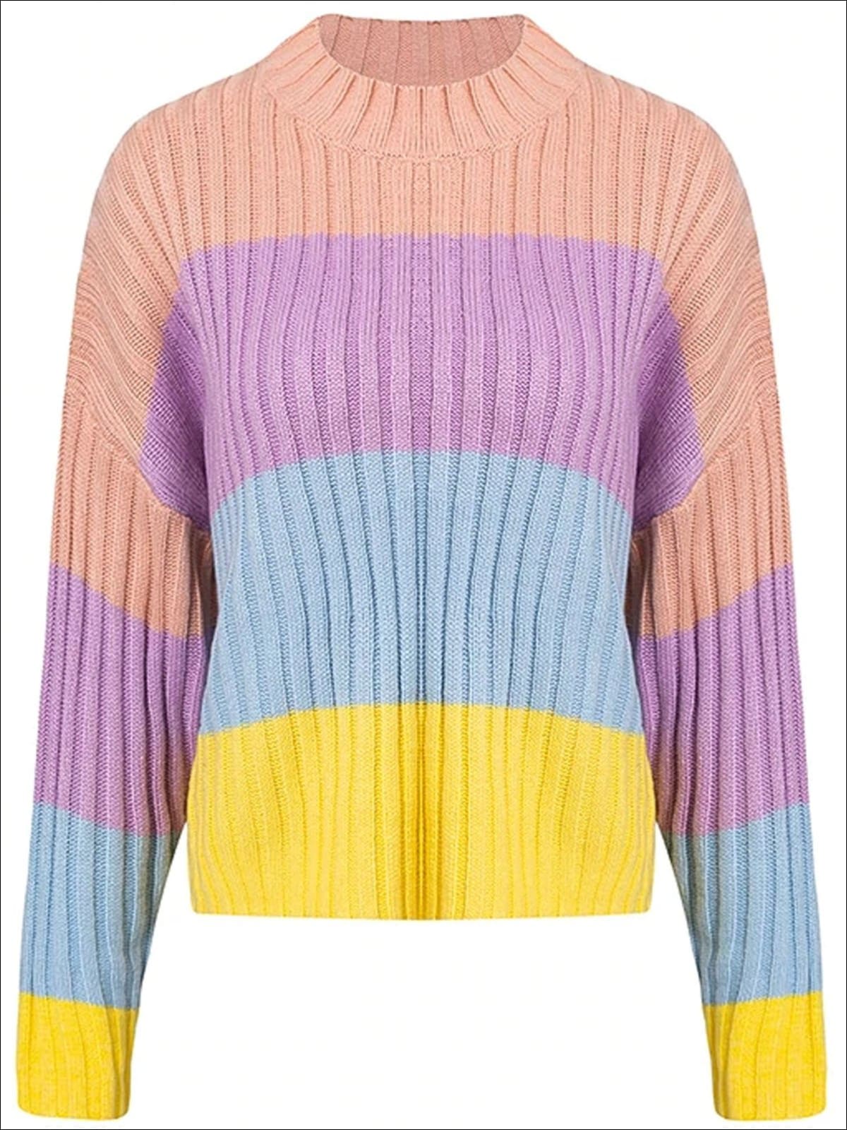 Womens Fall Knit Colorful Striped Sweater - Multicolor Stripe / One Size - Womens Fall Sweaters