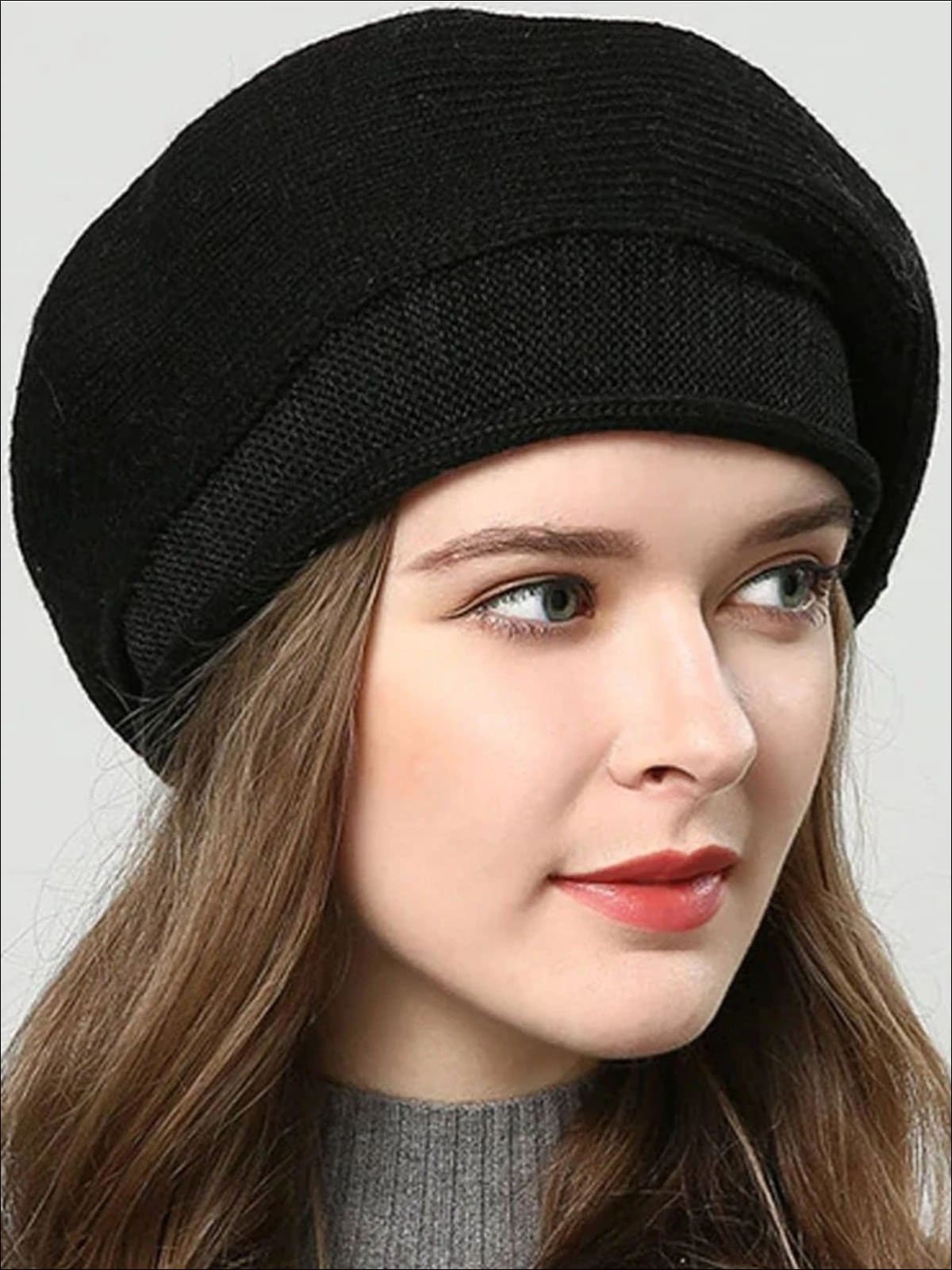 Womens Fall Knit Fashion Beret Cap - Black - Womens Accessory