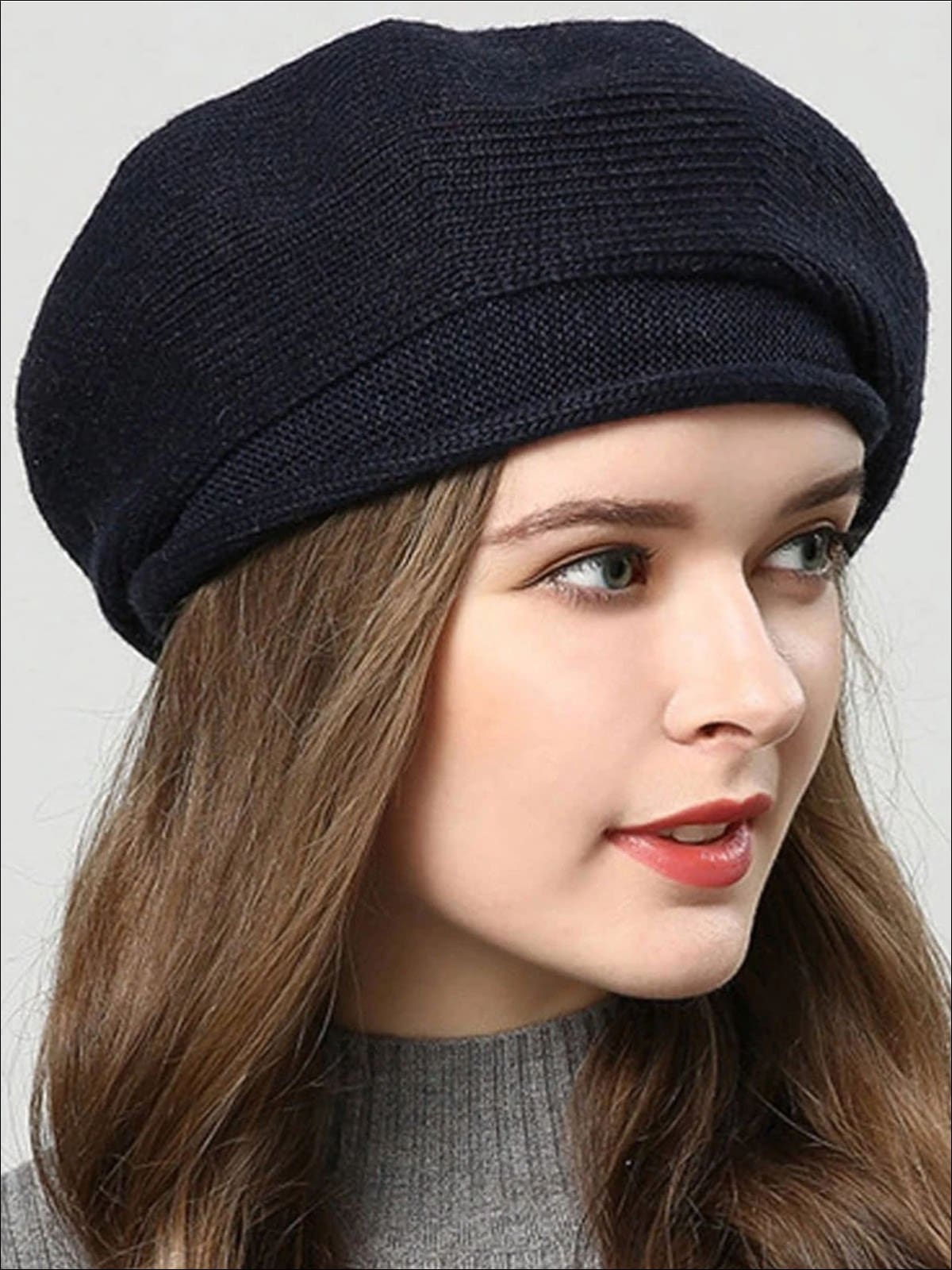 Womens Fall Knit Fashion Beret Cap - Blue - Womens Accessory