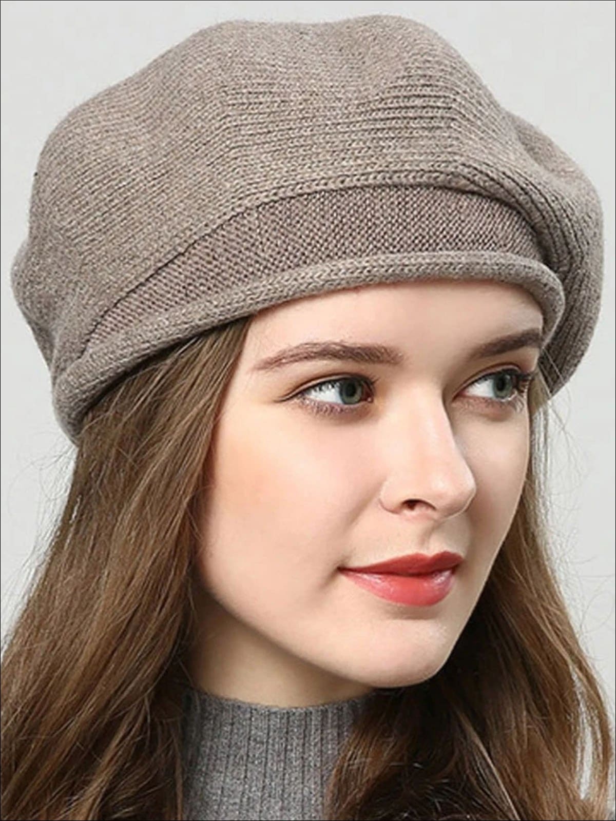 Womens Fall Knit Fashion Beret Cap - Brown - Womens Accessory