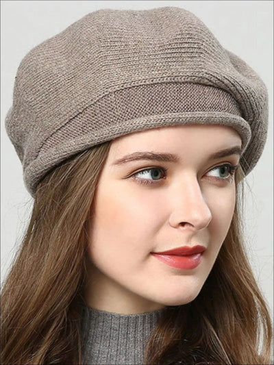 Womens Fall Knit Fashion Beret Cap - Brown - Womens Accessory
