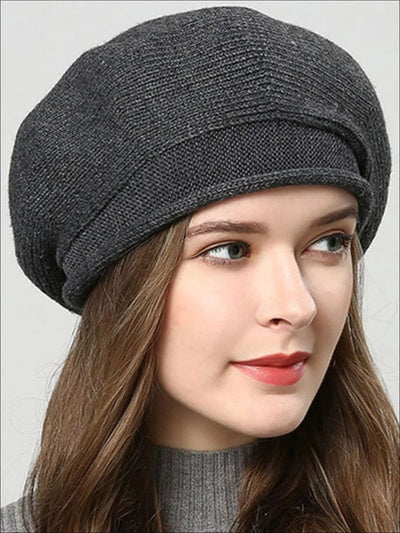 Womens Fall Knit Fashion Beret Cap - Dark Grey - Womens Accessory