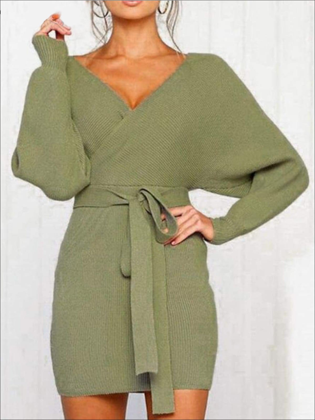Womens Fall Knit Fashion Wrap Sweater Dress - Womens Fall Dresses