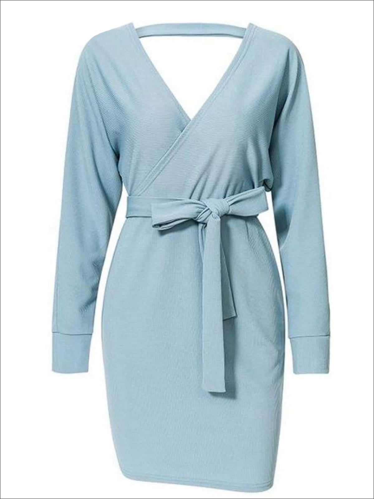 Womens Fall Knit Fashion Wrap Sweater Dress - Blue / S - Womens Fall Dresses