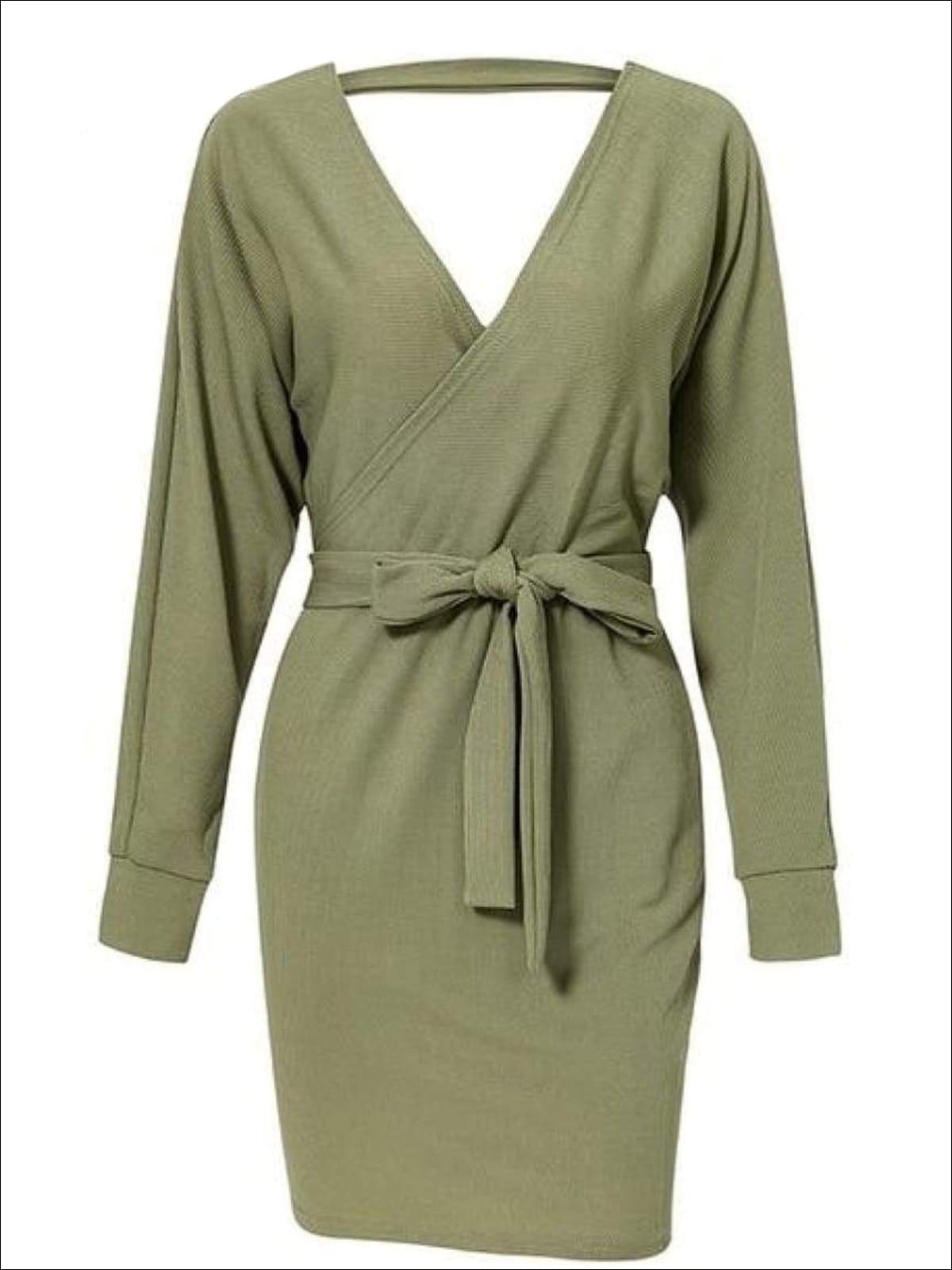 Womens Fall Knit Fashion Wrap Sweater Dress - Green / S - Womens Fall Dresses