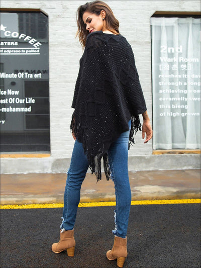 Womens Fall Knit Fringe Poncho - Womens Fall Sweaters