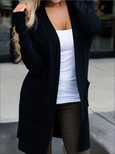 Womens Fall Knit Long Casual Cardigan - Black / XS - Womens Fall Outerwear