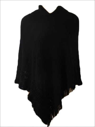 Womens Fall Knitted Cashmere Fringe Poncho - Womens Fall Outerwear
