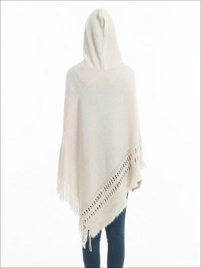 Womens Fall Knitted Cashmere Fringe Poncho - Womens Fall Outerwear