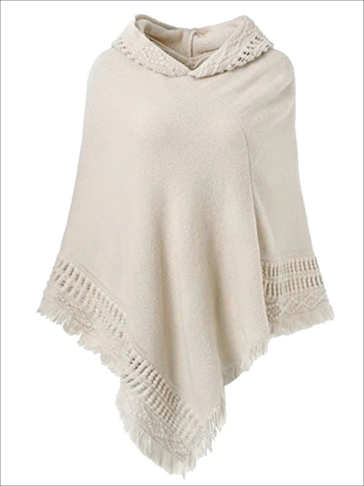 Womens Fall Knitted Cashmere Fringe Poncho - Womens Fall Outerwear