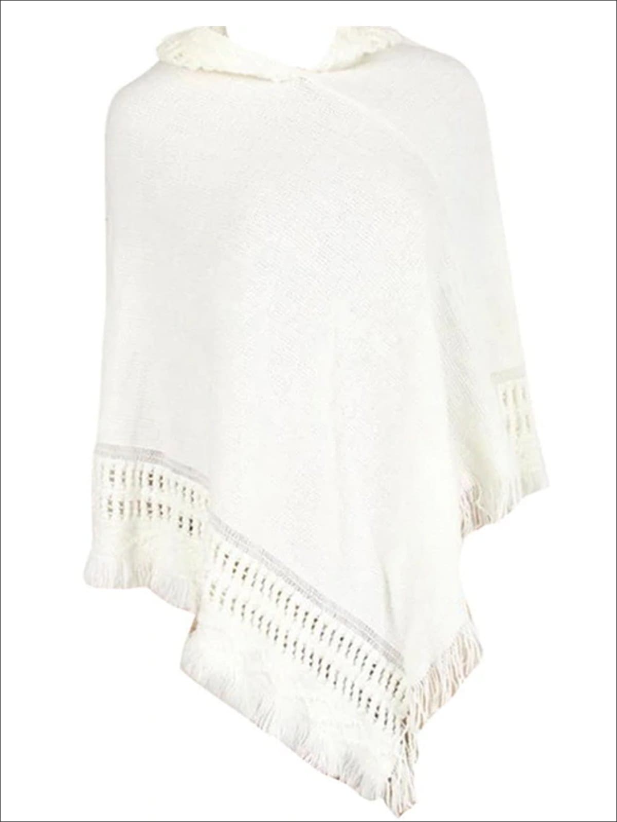 Womens Fall Knitted Cashmere Fringe Poncho - Womens Fall Outerwear