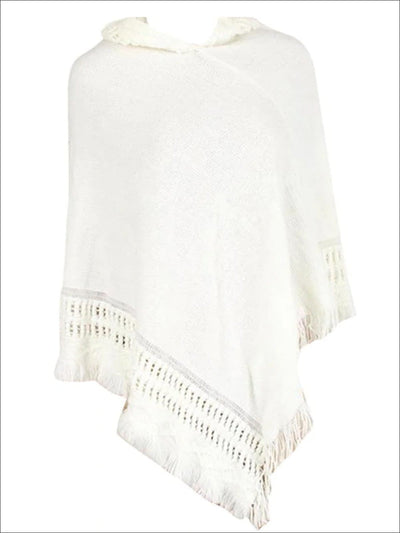 Womens Fall Knitted Cashmere Fringe Poncho - Womens Fall Outerwear